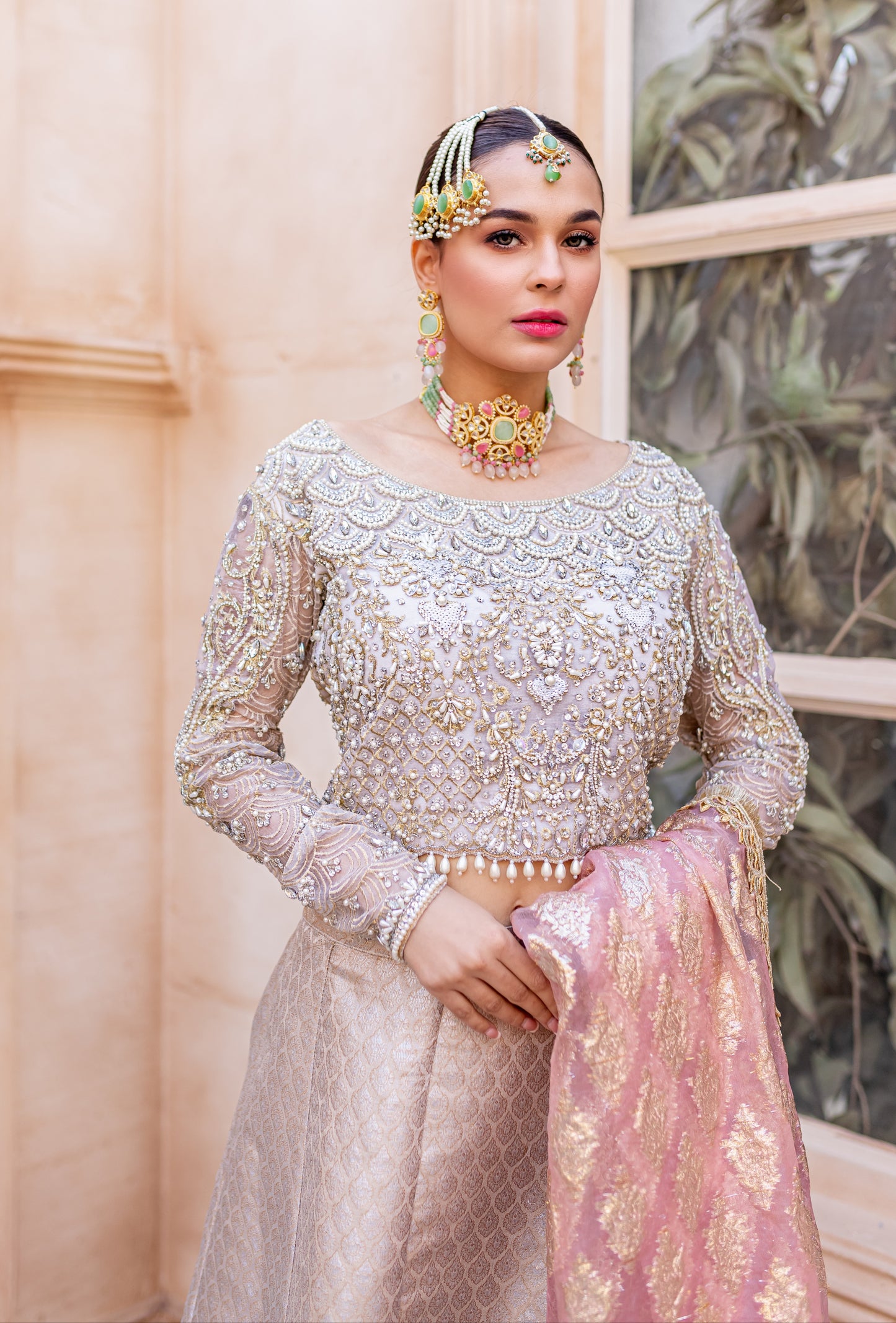 Pearl white lehnga choli