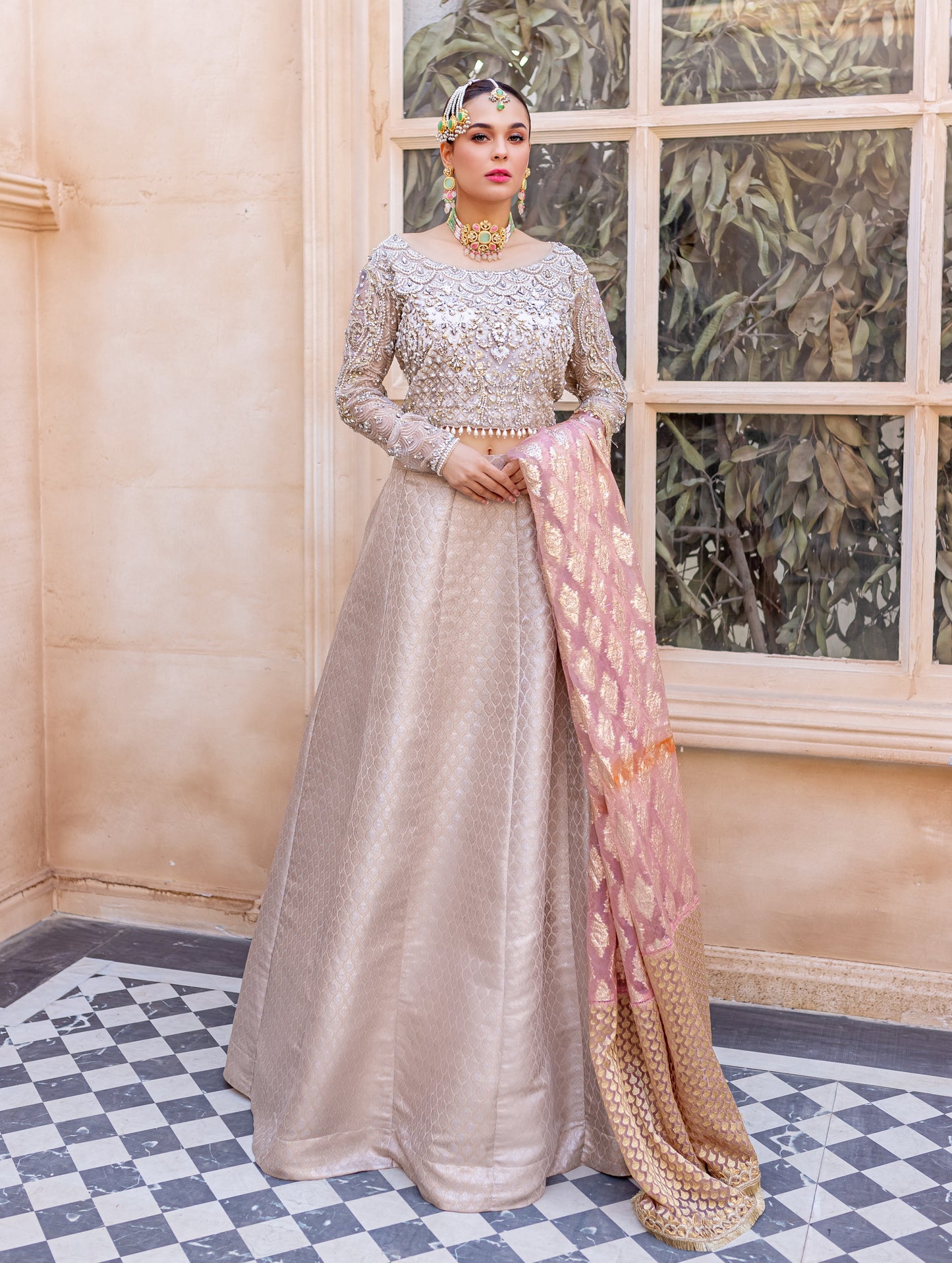 Pearl white lehnga choli